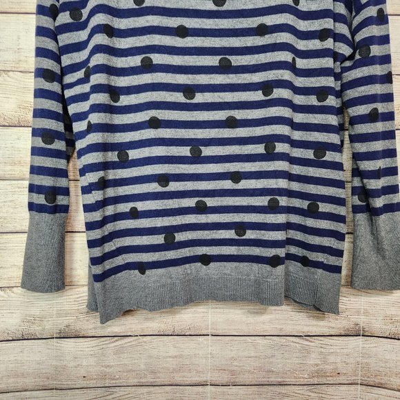 Lane Bryant Sweater Pullover Long Sleeve Polka Dots Striped Gray Blue Size 18/20 - Picture 3 of 12